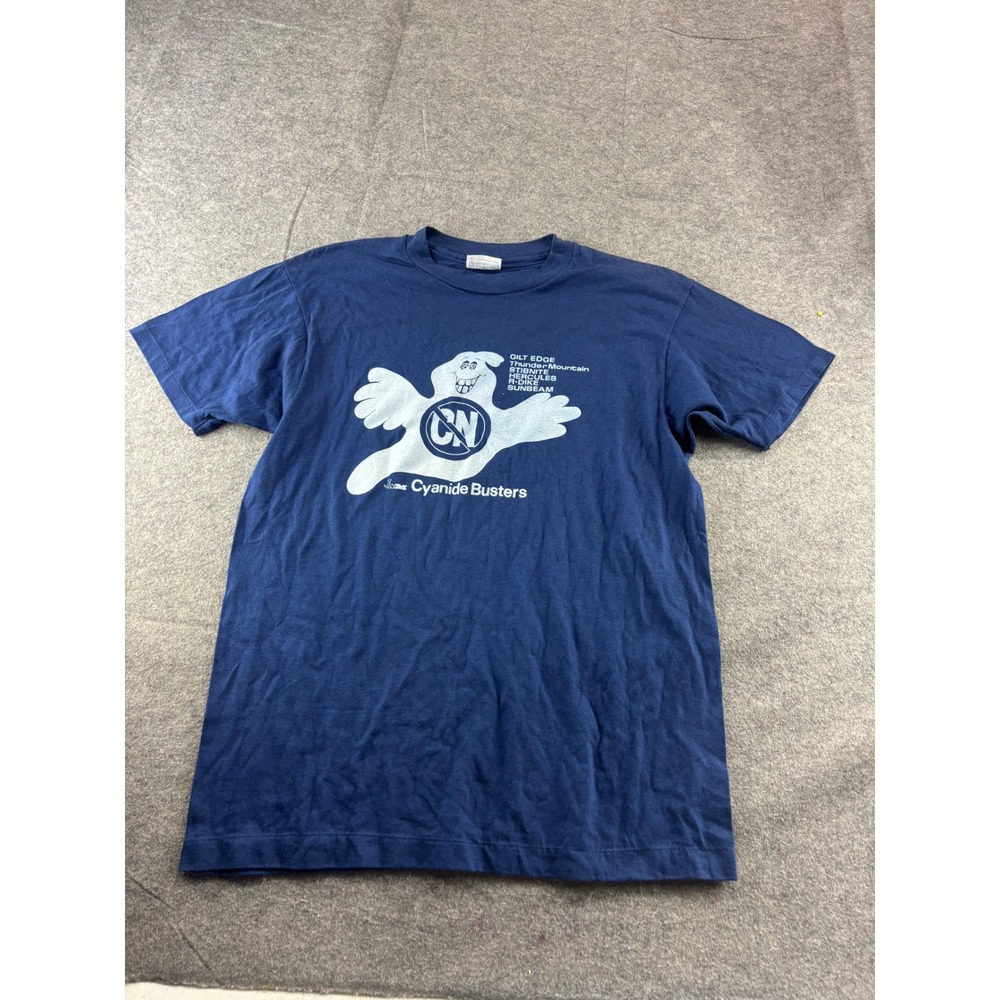 VTG 80s Hanes Cyanide Busters Mining T-Shirt Navy Blue L Made in USA Streetwear